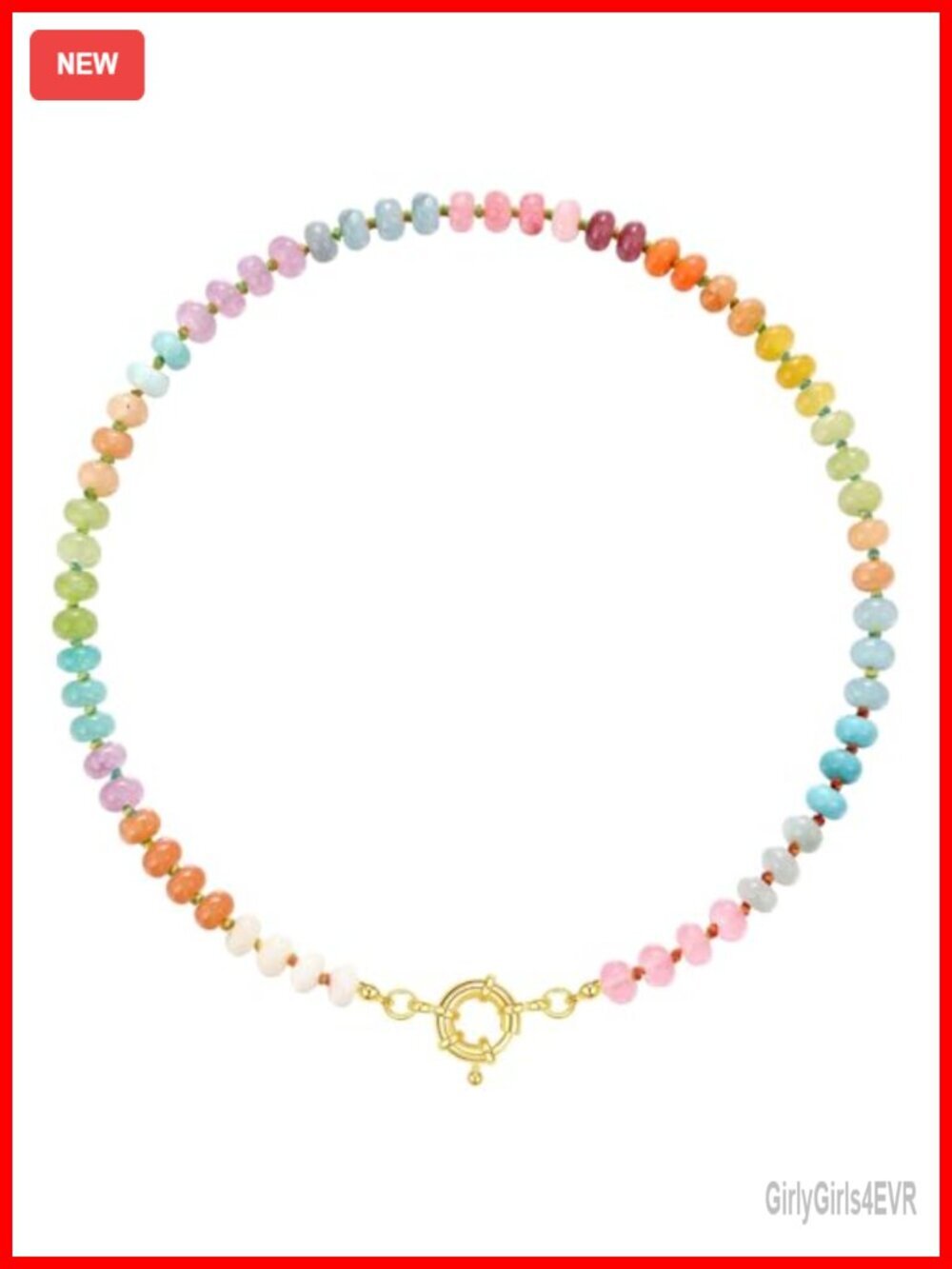 Beaded Gemstone Choker Necklace - 14K Gold Plated Copper